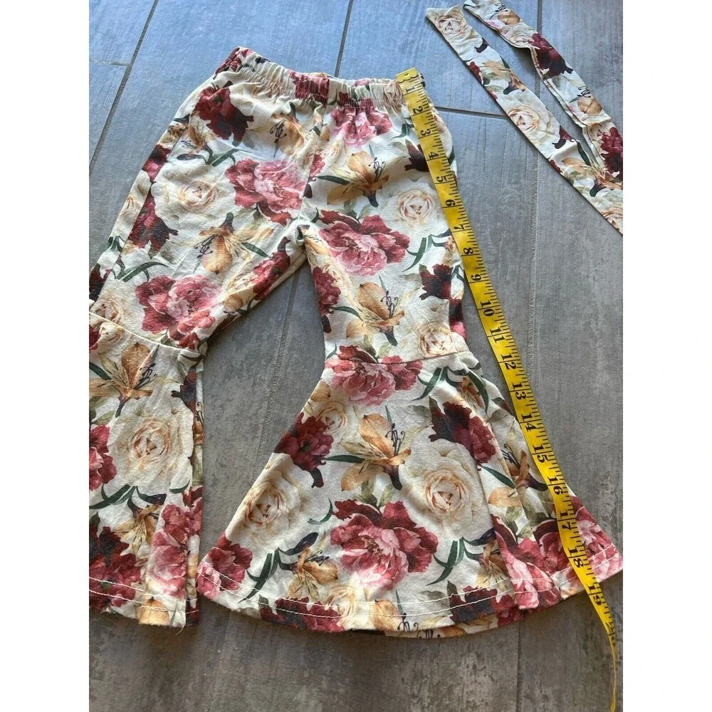 Los Angeles Boutique Flare Bell Bottom Floral Pants & Headband Outfit Set 3T